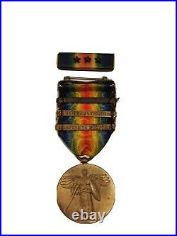 US WW1 Victory Medal With 3 Campaign Bars and ribbon GREAT WAR FOR CIVILIZATION