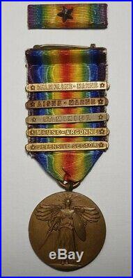 US WW1 Victory Medal with 5 campaign bars & PIN The great war for Civilization