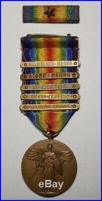 US WW1 Victory Medal with 5 campaign bars & PIN The great war for Civilization