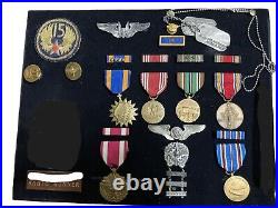 US WWII 15th AIR CORP NAMED LOT GUNNER WINGS BOULLION PATCH AIR MEDAL DOG TAGS