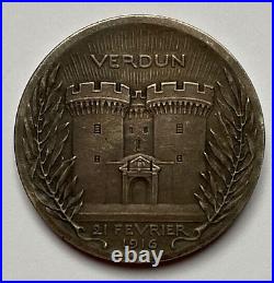 VERY RARE! WW1 FRENCH BATTLE of VERDUN COMMEMORATIVE MEDAL in 95% SILVER