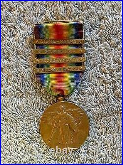 VINTAGE WW I Victory Medal - 4 Battle Bars