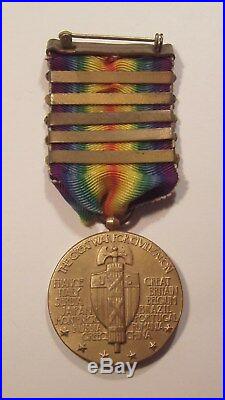 VINTAGE WW I Victory Medal & 5 Battle Bars