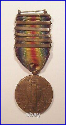 VINTAGE WW I Victory Medal & 5 Battle Bars AGED