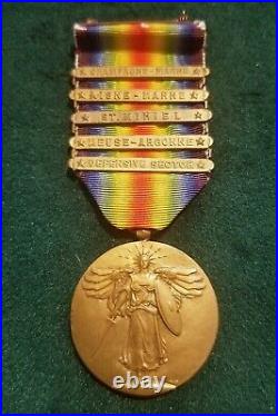 VINTAGE WW I Victory Medal and with 5 Battle Bars REAL PIECE OF HISTORY