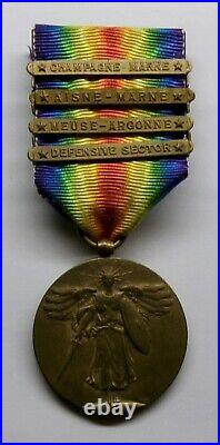 VINTAGE WW I Victory Medal with 4 Battle Bars CHAMPAGNE-MARNE