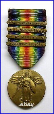 VINTAGE WW I Victory Medal with 4 Battle Bars CHAMPAGNE-MARNE