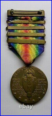 VINTAGE WW I Victory Medal with 4 Battle Bars CHAMPAGNE-MARNE
