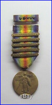 VINTAGE WW I Victory Medal with 5 Battle Bars & Ribbon Bar