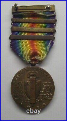 VINTAGE WW I Victory Medal with also 3 Battle Bars AGED