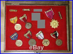 Various WW2 Medals and Ribbons (USA) in Wooden Display Case