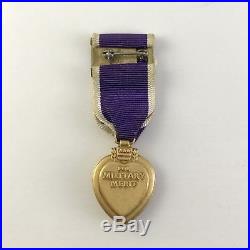 Vintage WW2 Coffin Cased Purple Heart Medal, Ribbon, Lapel Pin, & Mini Great A+