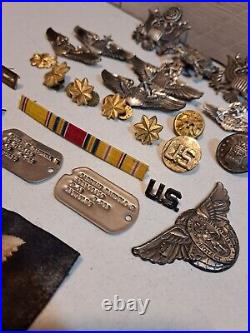 Vintage World War 2 Soldier Worn Medal Patch Lot Of (24) with Soldiers Dog Tags