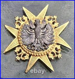 Vtg Polish Eagle WW-II Era 14k Overlay & Silver Medal Brooch Medallion Bird Pin