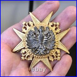Vtg Polish Eagle WW-II Era 14k Overlay & Silver Medal Brooch Medallion Bird Pin