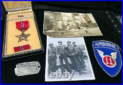 Vtg WWII Named Bronze Star Medal with Pictures & Dog Tag Slot Brooch Pin Heroic