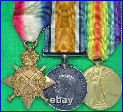 WW1 1914-15 TRIO OF MEDALS, PTE McNEIL, 11TH ROYAL SCOTS, WOUNDED 1917