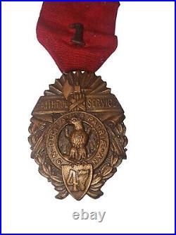 WW1 47th New York National Guard Faithful Service Medal With Ribon 100% Duty