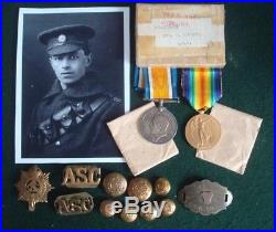 WW1 BWM / VICTORY MEDALS to T4-275675 R ROBSON with TRENCH ART ID