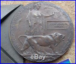 WW1 British War & Victory Medals + Memorial Plaque Grimsby Chums, Lincs Regt