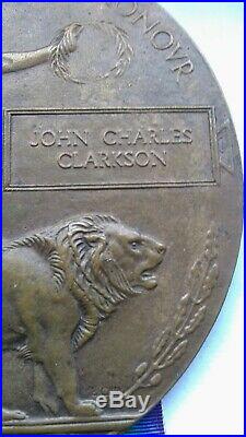 WW1 Casualty Death Plaque and Pair Serjt John Clarkson 7th Bn Borders Reg Medals