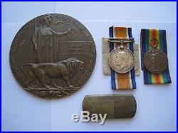 WW1 DEATH PLAQUE & MEDALS, 1st Bn YORK & LANC REGT, YPRES CASAULTY, FROM BARNSLEY