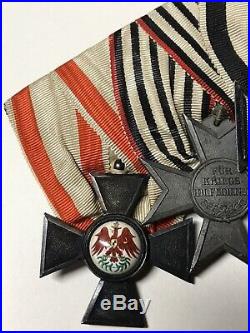 WW1 German/Prussian 3-Place Medal Bar NC Iron Cross, War Aid, Red Eagle Order