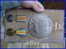 Ww1 Medals Framed & Death Memorial Plaque Casualty Killed In Action Buffs