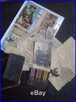 WW1 MILITARY MEDAL GROUP WITH CITATION POSTCARDS ETC CHESHIRE AND WARWICKS REGTs