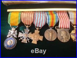 WW1 MINIATURE FRENCH MEDALS MOUNTED on BAR for WEAR GROUP of 8