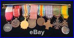 WW1 MINIATURE FRENCH MEDALS MOUNTED on BAR for WEAR GROUP of 8