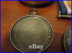 WW1 Medal Group + Harrington Colliery Silver Medal W Dixon Lowca + Pocketwatch