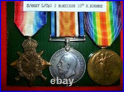 WW1 Medal Trio McKeikan, Black Watch + Documents, later was in Canada, underage