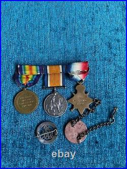 WW1 Medals, Wound Badge, I. D. Bracelet & Certificate 31627 Pte S. J Websell