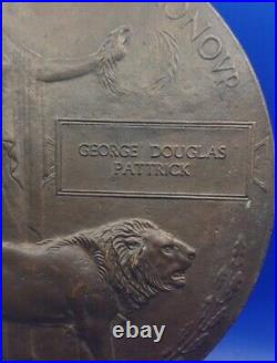 WW1 Memorial Death Plaque. George Douglas Pattrick. 1914-1918. First World War