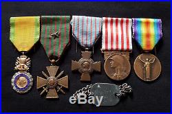 WW1 Original set French Medals War Cross 1914 1918 Bronze star ID dog tag