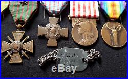 WW1 Original set French Medals War Cross 1914 1918 Bronze star ID dog tag