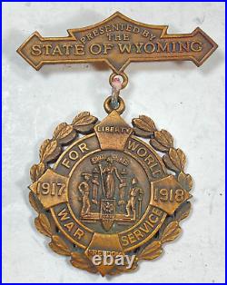 WW1 US Army Military AEF State of Wyoming War Service Medal Award Named