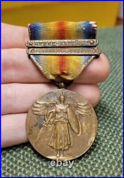 WW1 US Victory Medal 2 Bar Army Meuse Argonne & Defensive Sector RARE