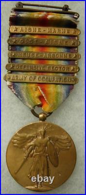 WW1 US Victory Medal With 5 Bars Pin Back XB