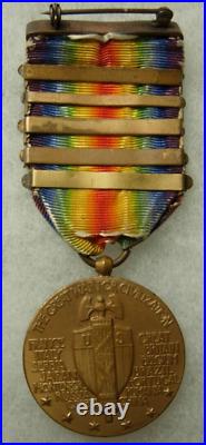 WW1 US Victory Medal With 5 Bars Pin Back XB