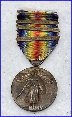 WW1 VICTORY MEDAL 3 CAMPAIGN BARS Vintage Military Memorabilia World War One