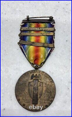 WW1 VICTORY MEDAL 3 CAMPAIGN BARS Vintage Military Memorabilia World War One