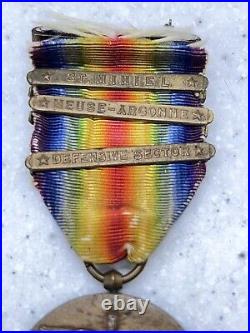 WW1 VICTORY MEDAL 3 CAMPAIGN BARS Vintage Military Memorabilia World War One