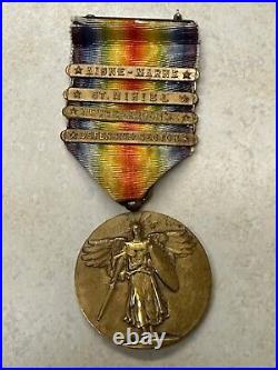 WW1 Victory Medal With4 Bars AISNE Marne, St. Mihiel, Meuse Argonne