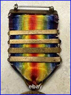 WW1 Victory Medal With4 Bars AISNE Marne, St. Mihiel, Meuse Argonne