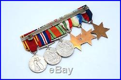 WW1 & WW2 Family Campaign Medal Groups Full Size, Original Ribbons On Pin Bar