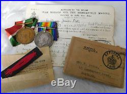 WW1 + WW2 Mercantile Marine + Sons Torpedo Badge + Medals Petts