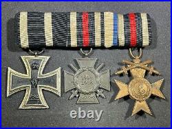 WW1 WWI Imperial German Military Army 3 Place Medal Bar Iron Cross Hind Bavarian
