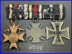 WW1 WWI Imperial German Military Army 3 Place Medal Bar Iron Cross Hind Bavarian